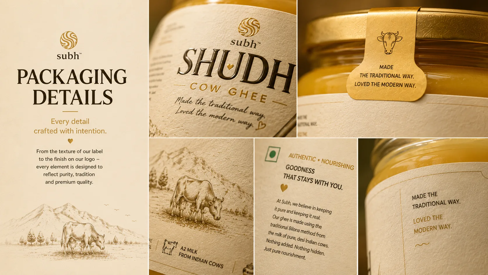 Subh Ghee — Packaging Design packaging & visual design mockup 11 by Raghav Chopra